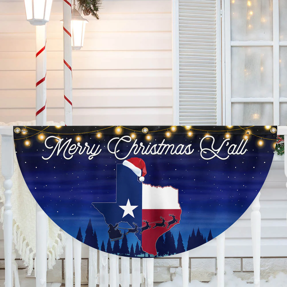 Texas Merry Christmas Y'all  Non-Pleated Fan Flag