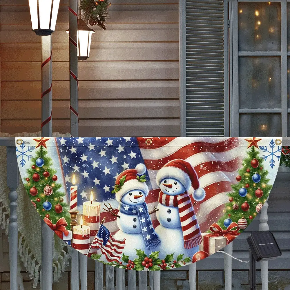 Snowman Merry Christmas American Solar LED Fan Flag