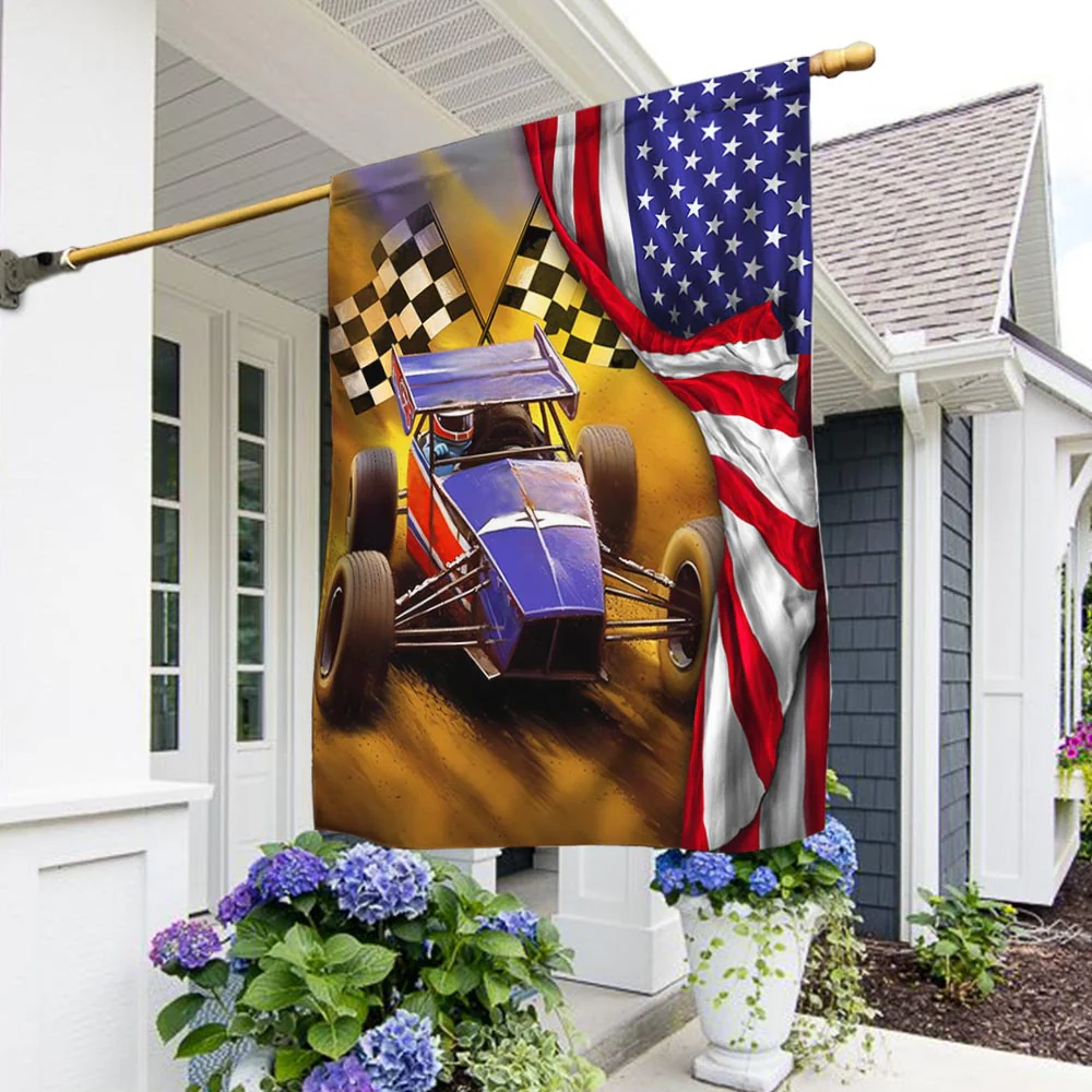 Sprint Car Dirt Track Racing American Flag