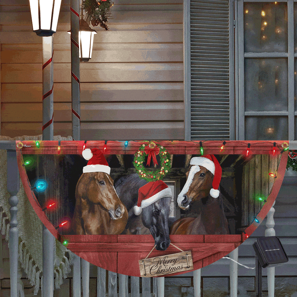 Merry Christmas Horses Farm Solar Led Fan Flag