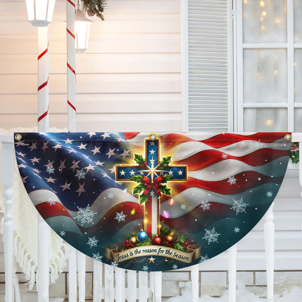 Christian Cross Christmas Jesus Is The Reason For The Season Non-Pleated Fan Flag  3-Day Shipping