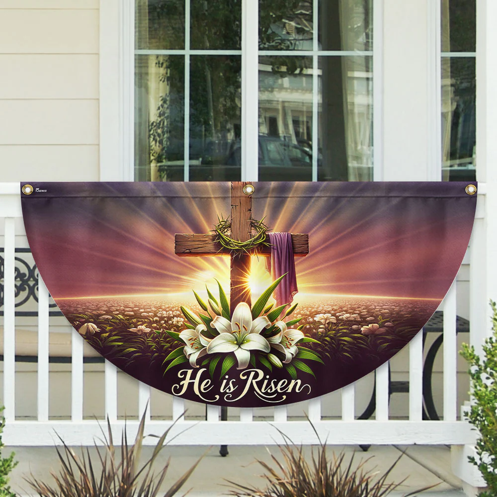He Is Risen Easter Religious Cross Christian Non-Pleated Fan Flag