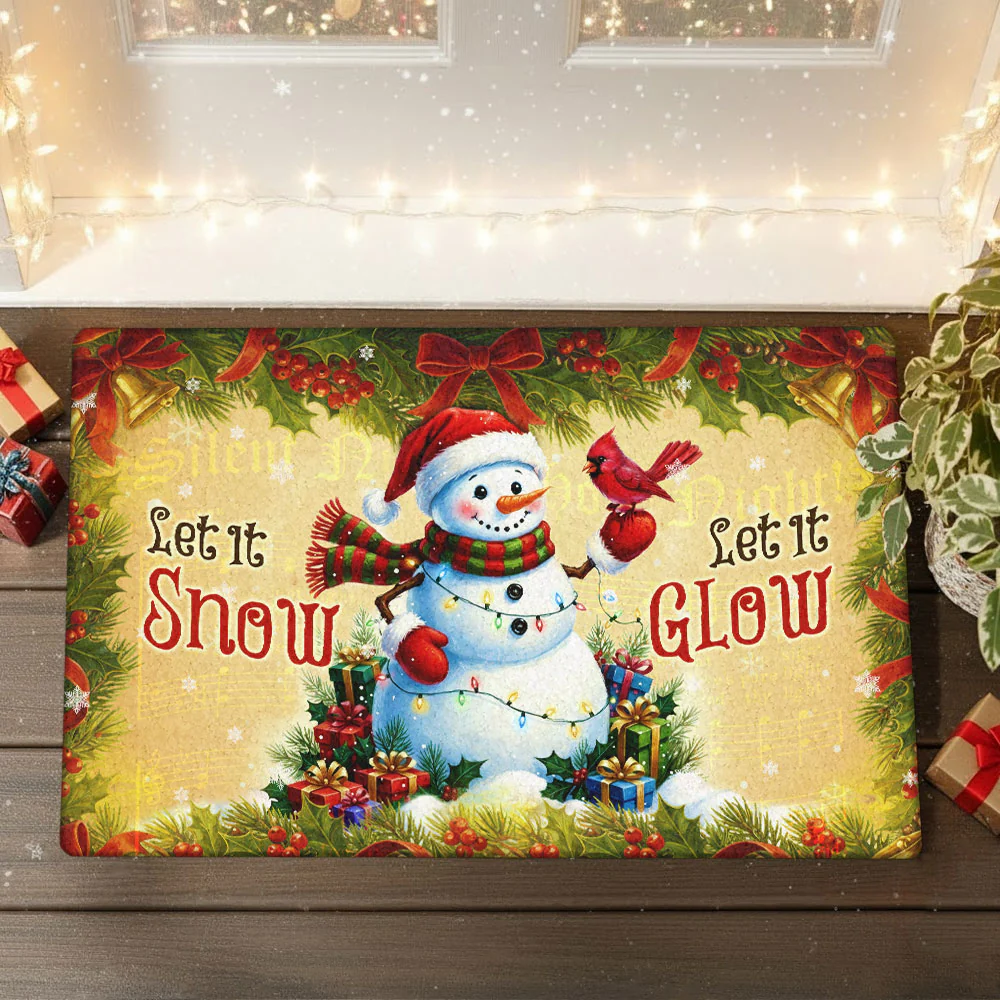 Let It Snow Snowman Christmas Doormat for Winter Holiday Decorations