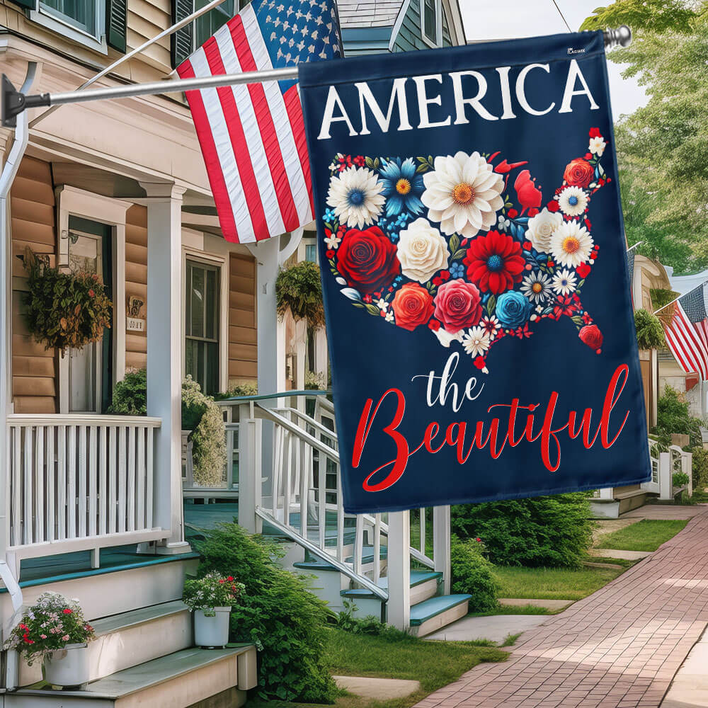 Bimipi American Flag - America The Beautiful Floral USA Map 4th Of july Flag