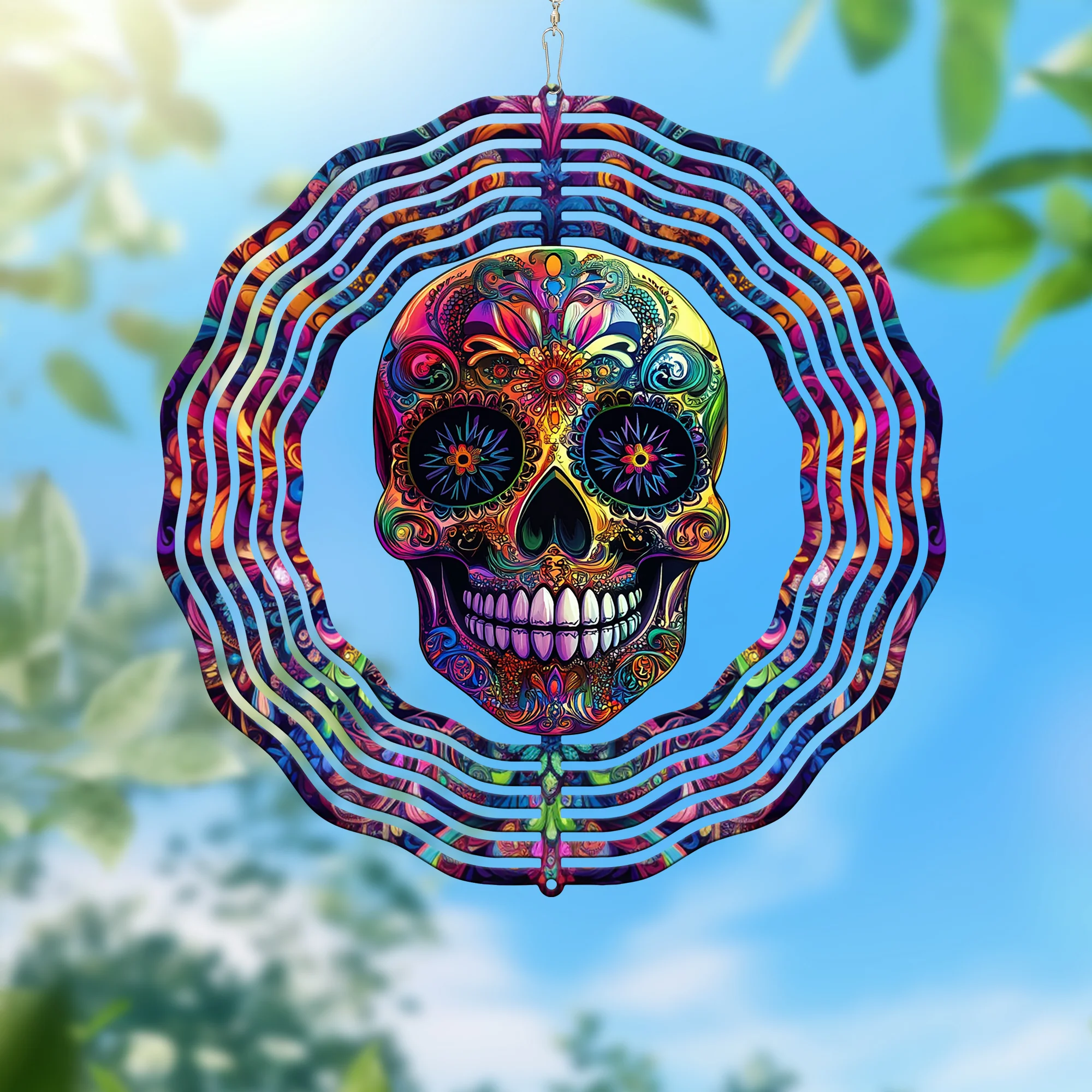 Floral Sugar Skull Wind Spinner