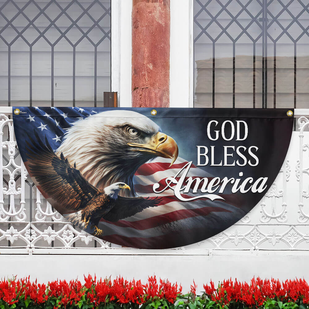 God Bless America Eagle Patriotic Non-Pleated Fan Flag