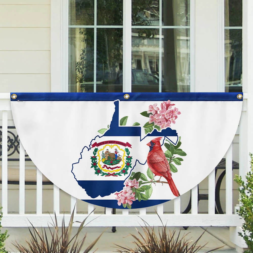 Cardinal and Rhododendron Flower, West Virginia Non-Pleated Fan Flag
