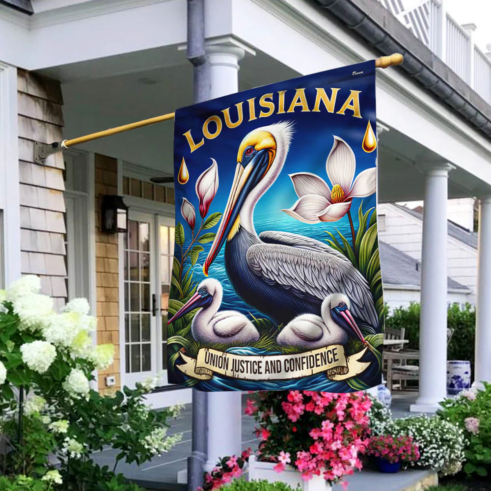 Bimipi  Louisiana State Union Justice and Confidence Brown Pelican Bird Flag