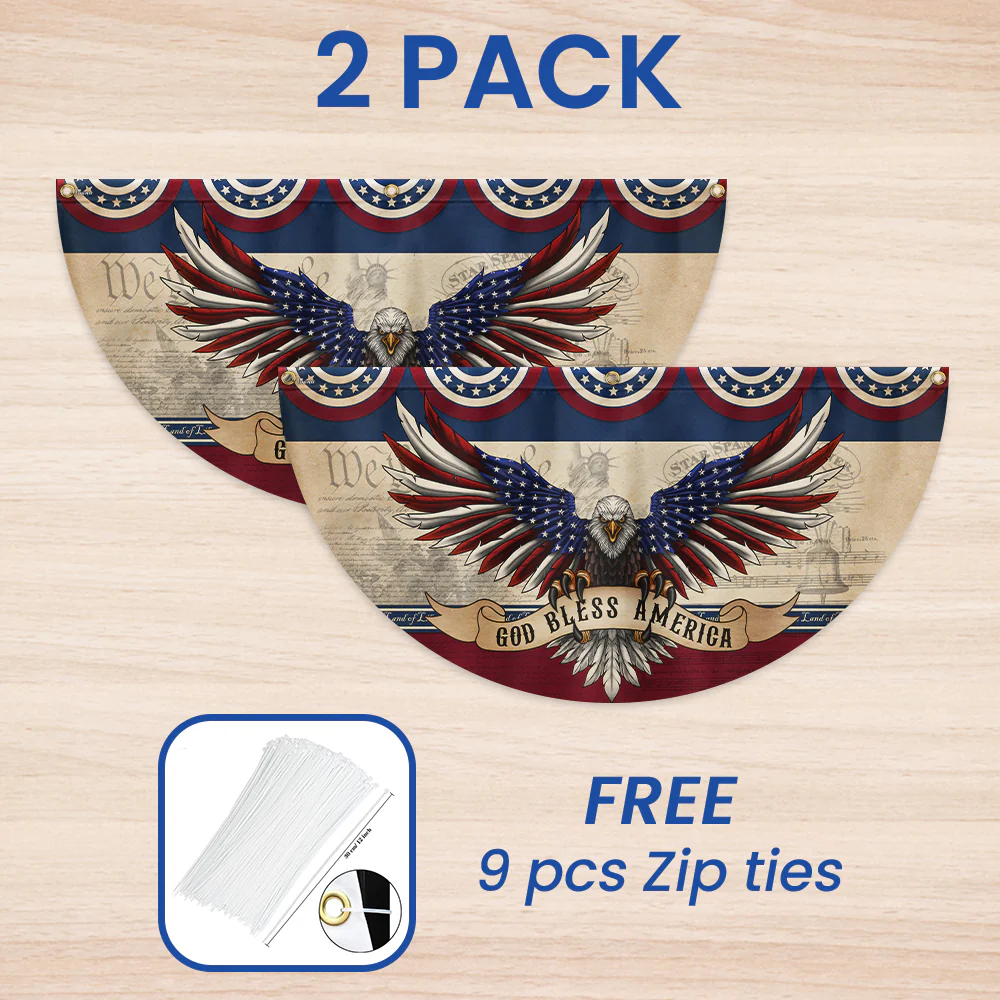 Bimipi American Flag - God Bless America Patriotic Eagle Non-Pleated Fan Flag