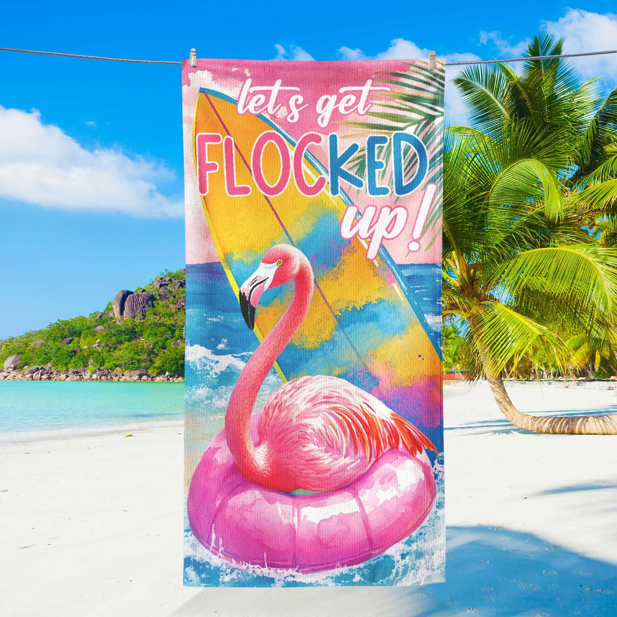 Pink Flamingo Summer Vibes Beach Towel