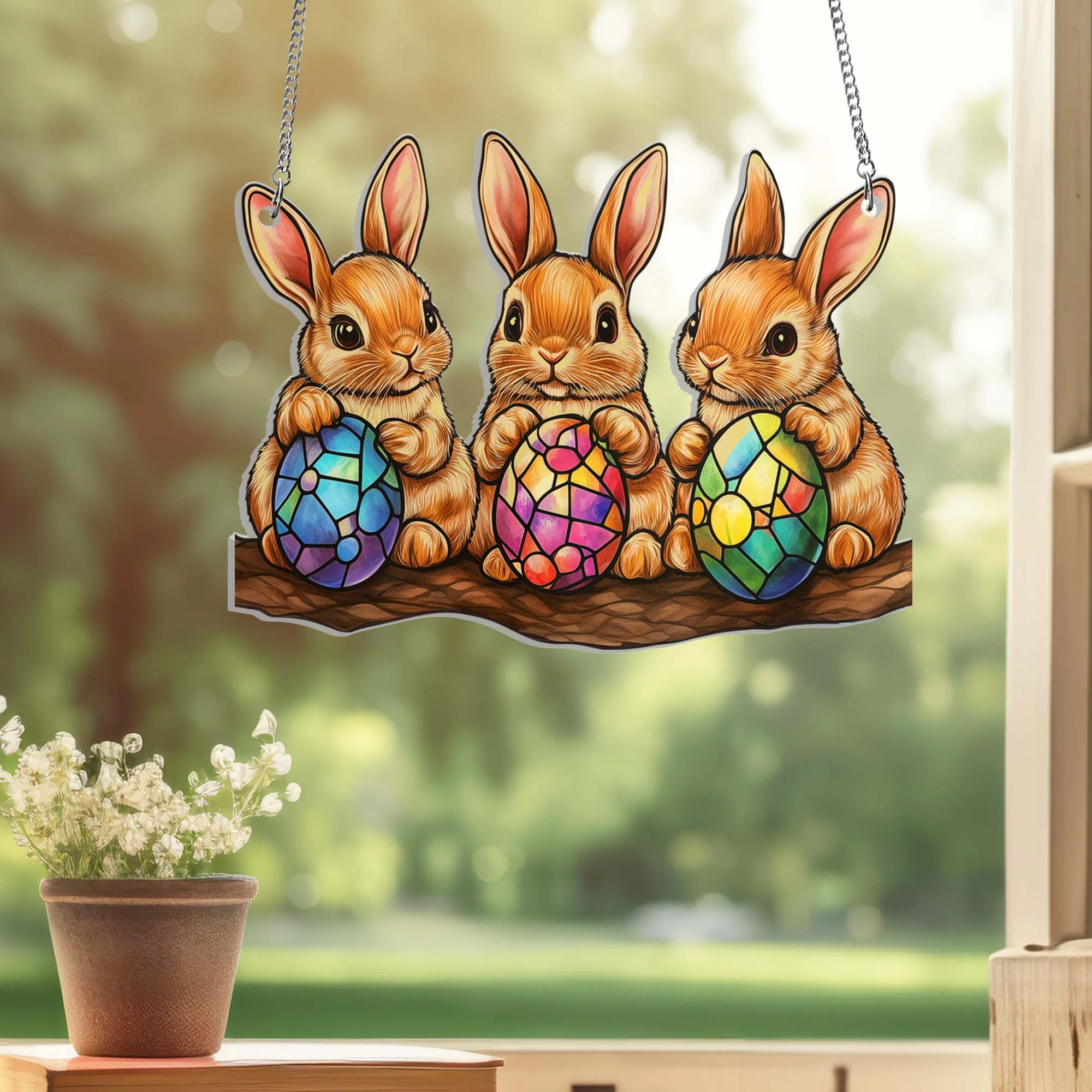 Easter Bunny Eggs Spring Acrylic Suncatcher Window Hanging