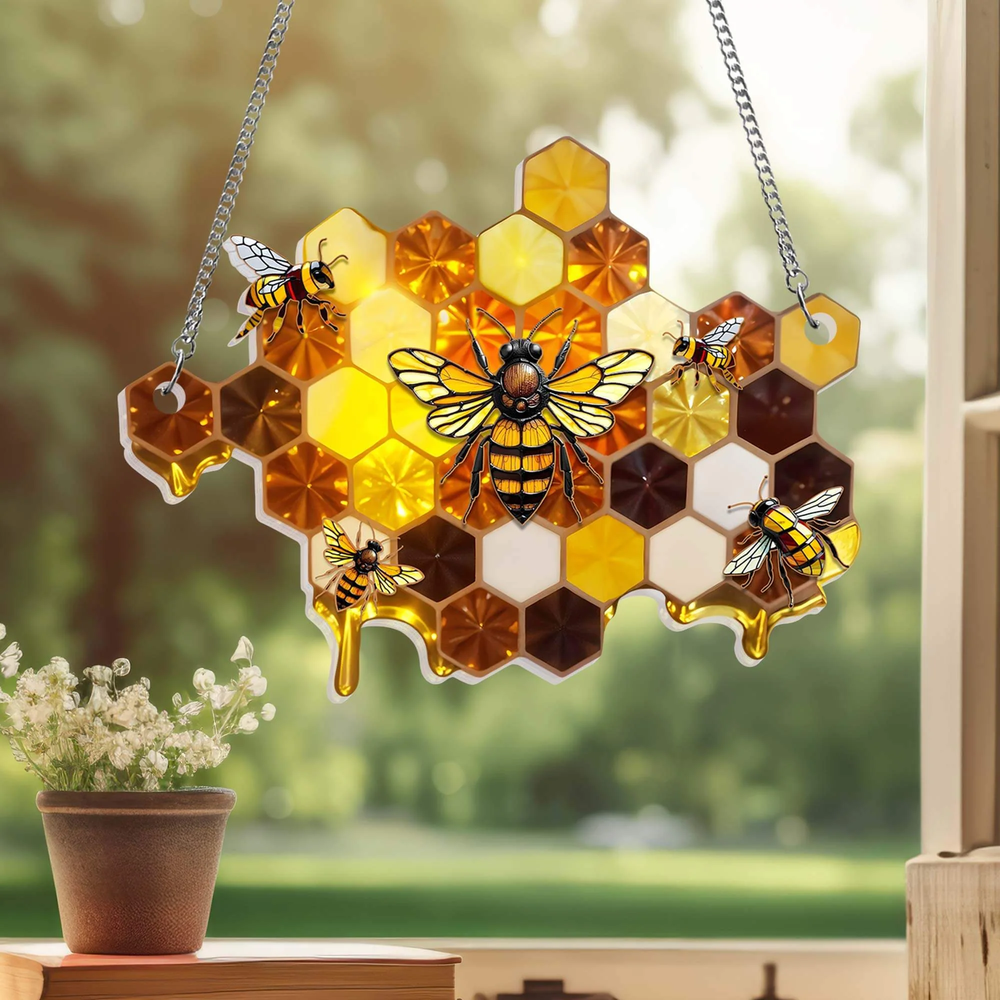 Honey Bee Gift - Acrylic Hanging Suncatcher for Nature-Inspired Home Decor & Bee Lovers