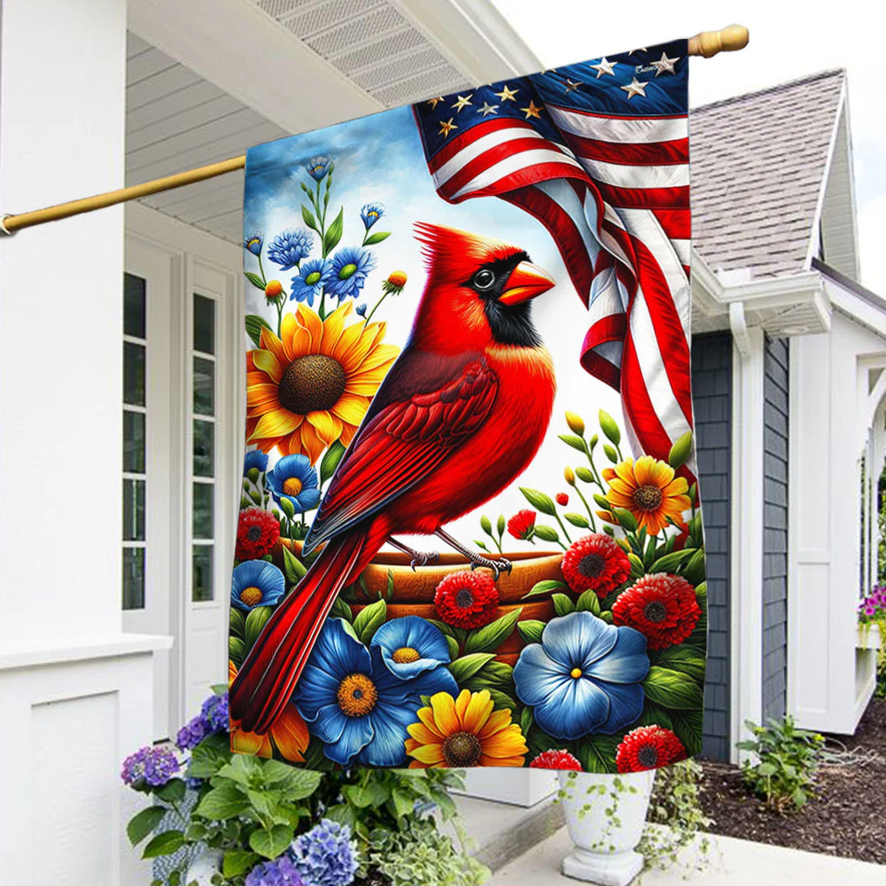 Bimipi American Flag - Patriotic Cardinal 4th of july Floral American Flag