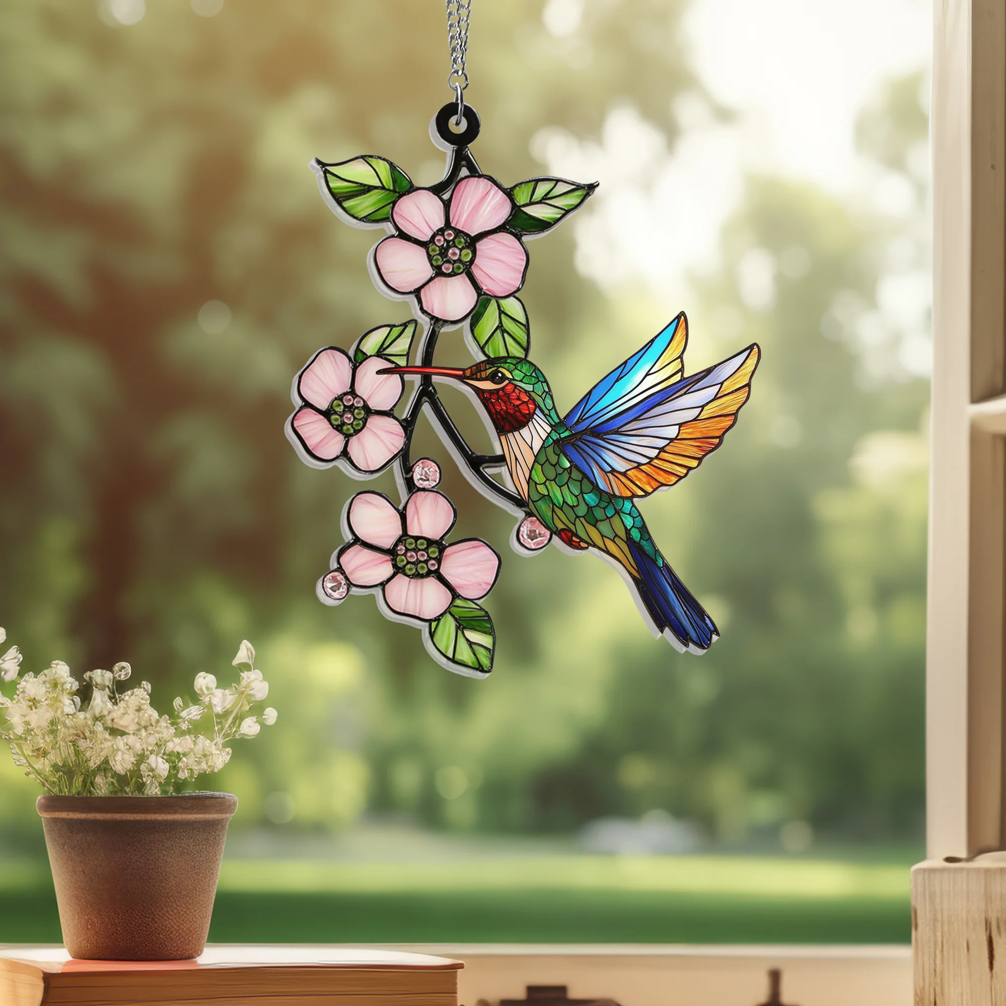 Hummingbird Blossom Cherry Hummingbird Suncatcher Acrylic Hanging TPT2192ASn