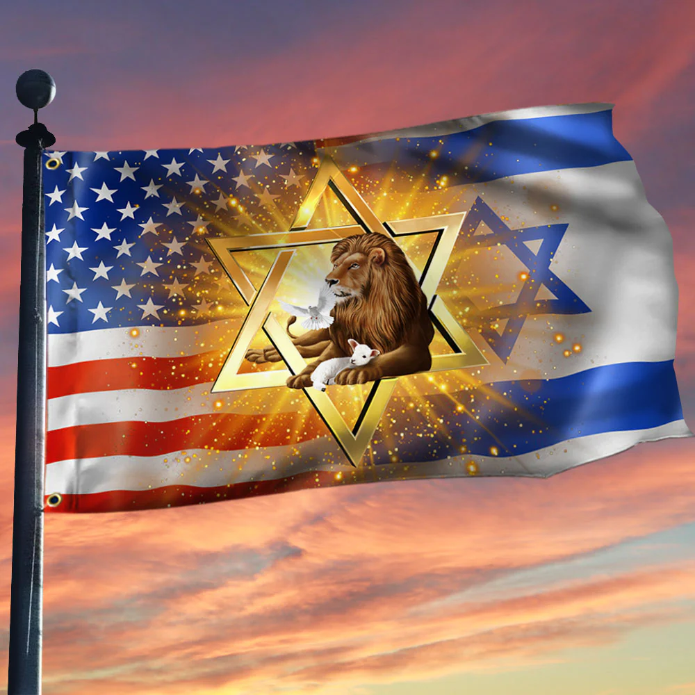 Jewish Grommet Flag, Lion Of Judah Israel American Flag