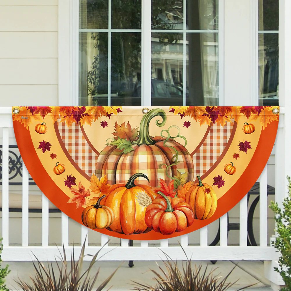 Fall Flag Pumpkin Thanksgiving Non-Pleated Fan Flag 3-Day Shipping
