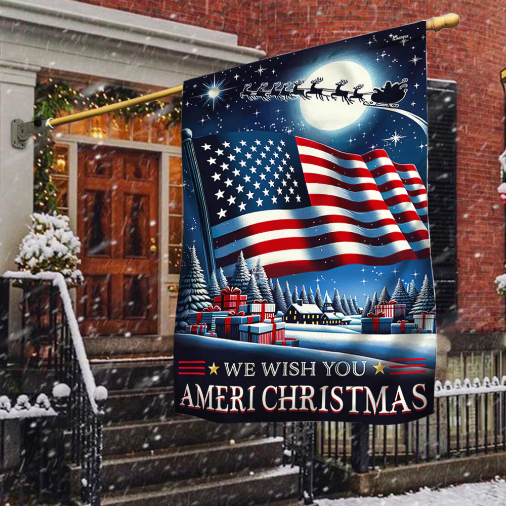 We Wish You Ameri Christmas Santa American Flag