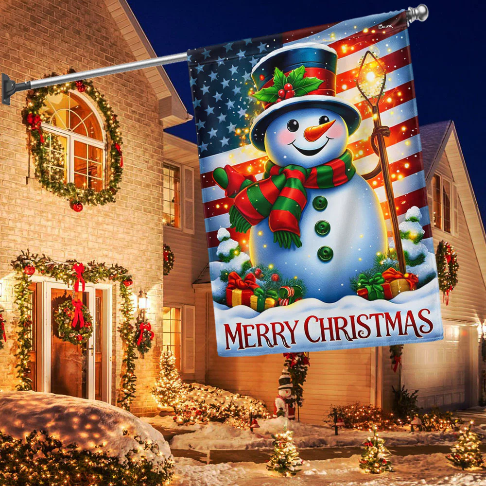 Snowman Christmas American Flag - Patriotic Holiday Gift & Décor  - 3-Day Shipping