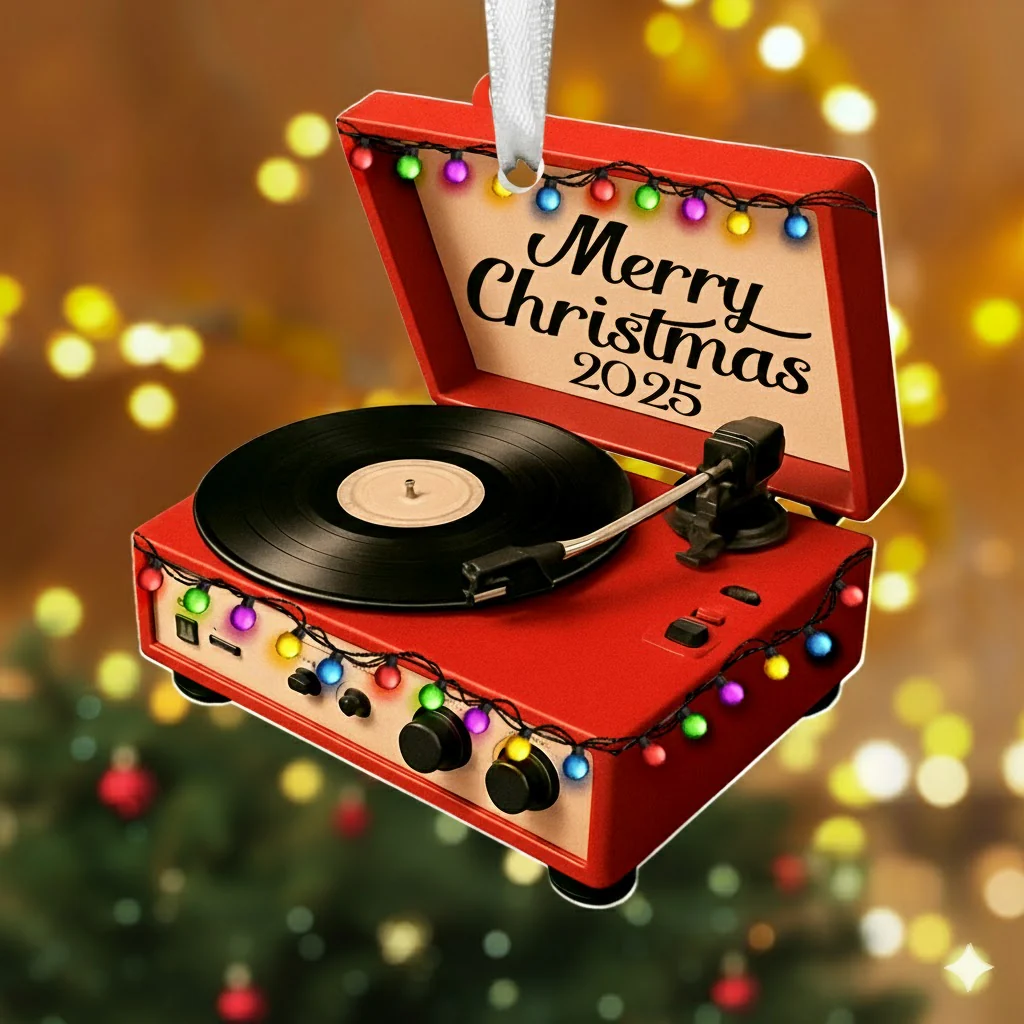 Christmas Record Player Ornament - Acrylic Vinyl Record 2025 for Tree Decoration