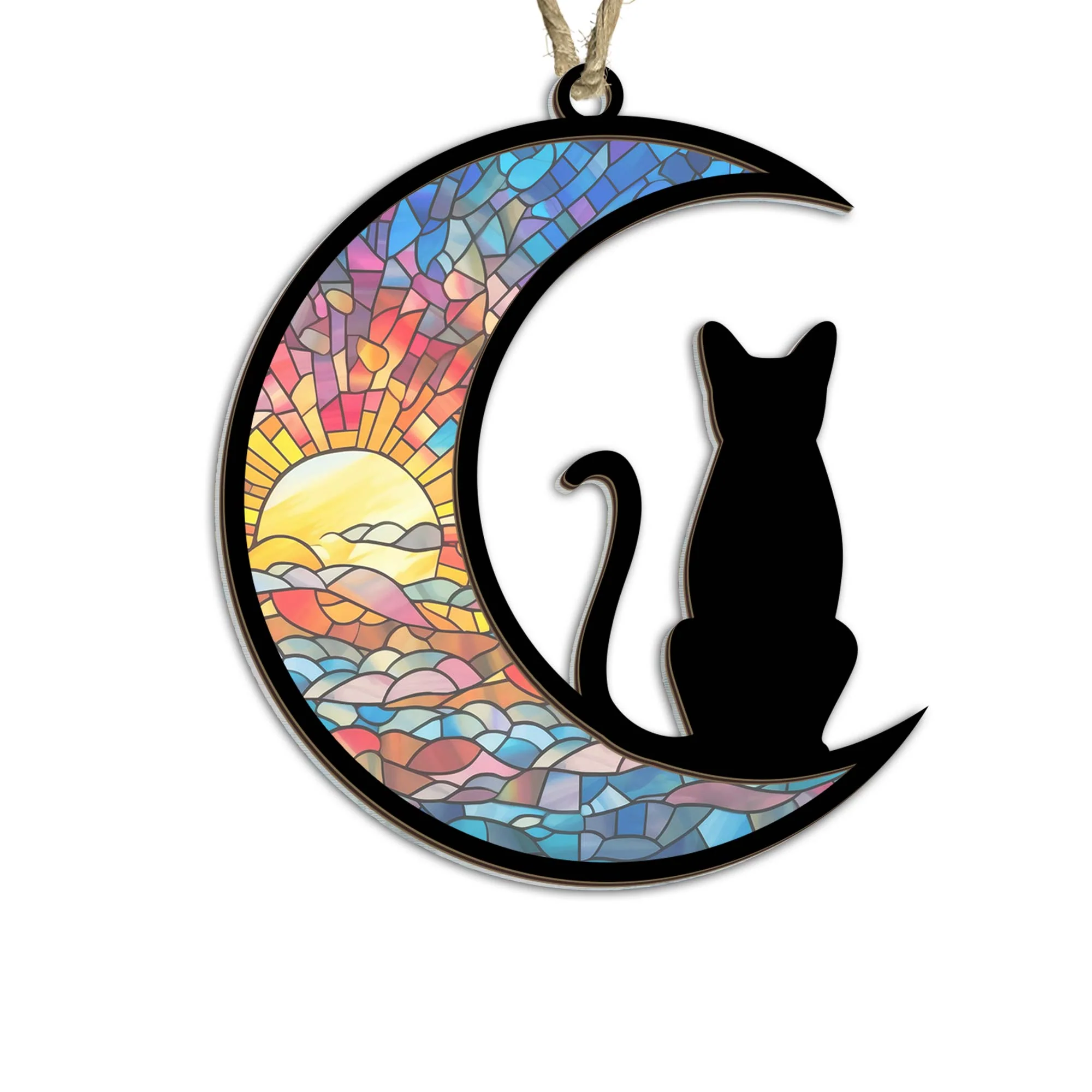 Christmas Ornament, Black Cat On The Moon Suncatcher Ornament