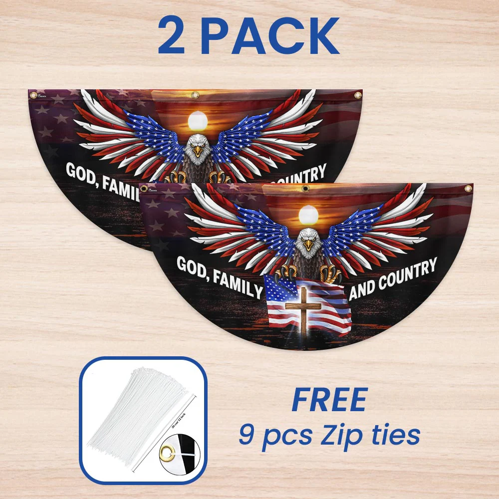 God Family and Country American Patriotic Eagle Non-Pleated Fan Flag
