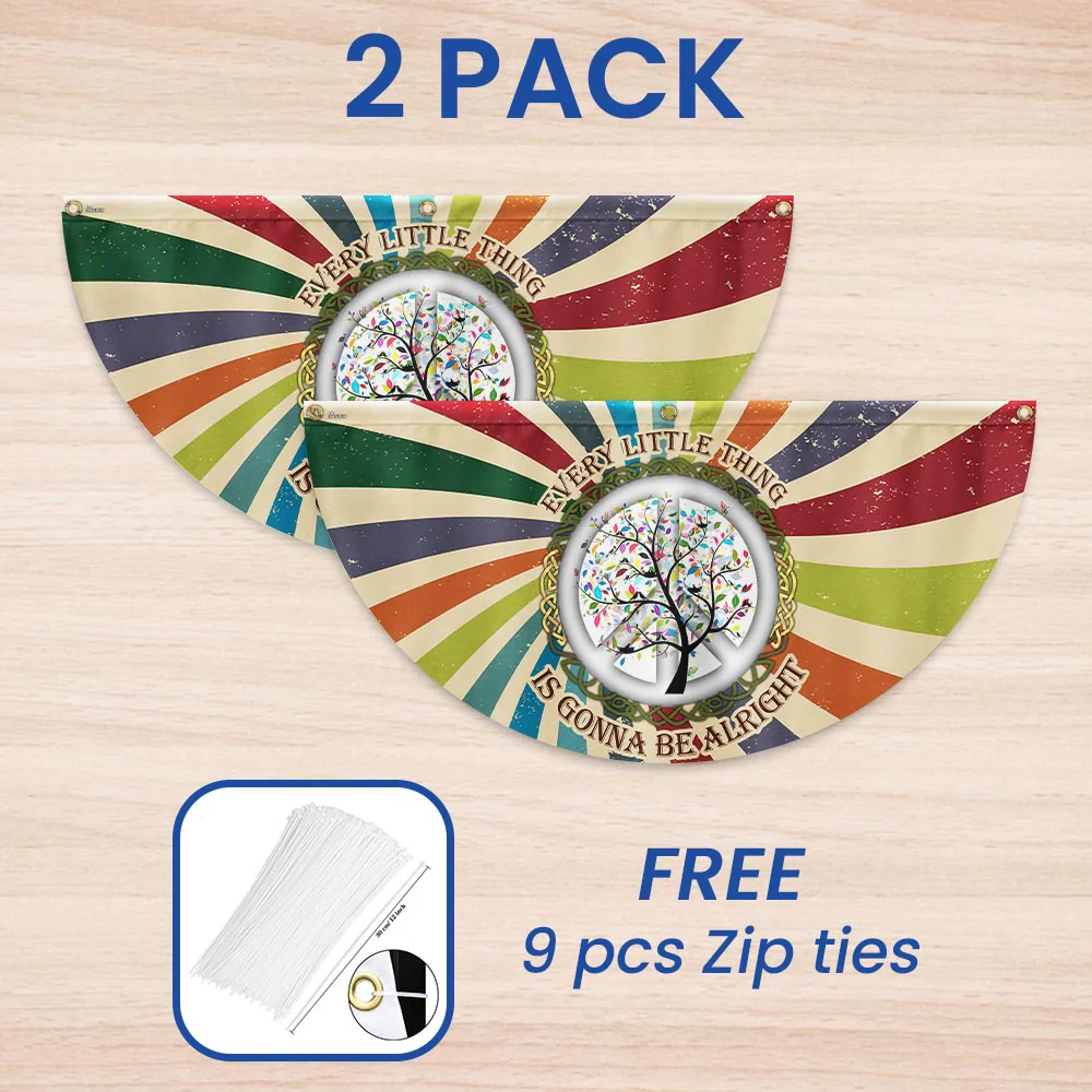 Hippie Every Little Thing Is Gonna Be Alright Non-Pleated Fan Flag