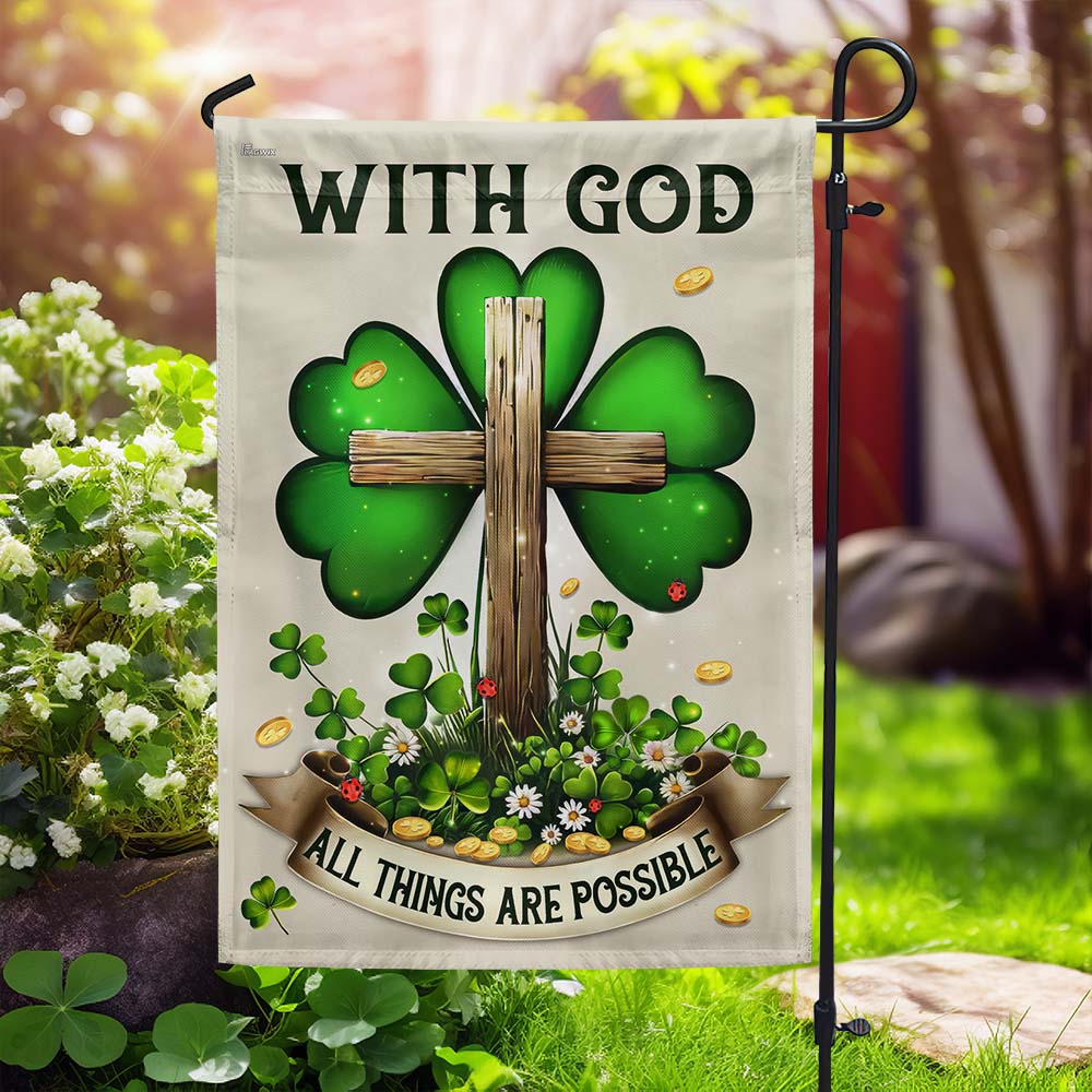 Bimipi Irish St Patricks Day Shamrock With God All Things Are Possible Flag