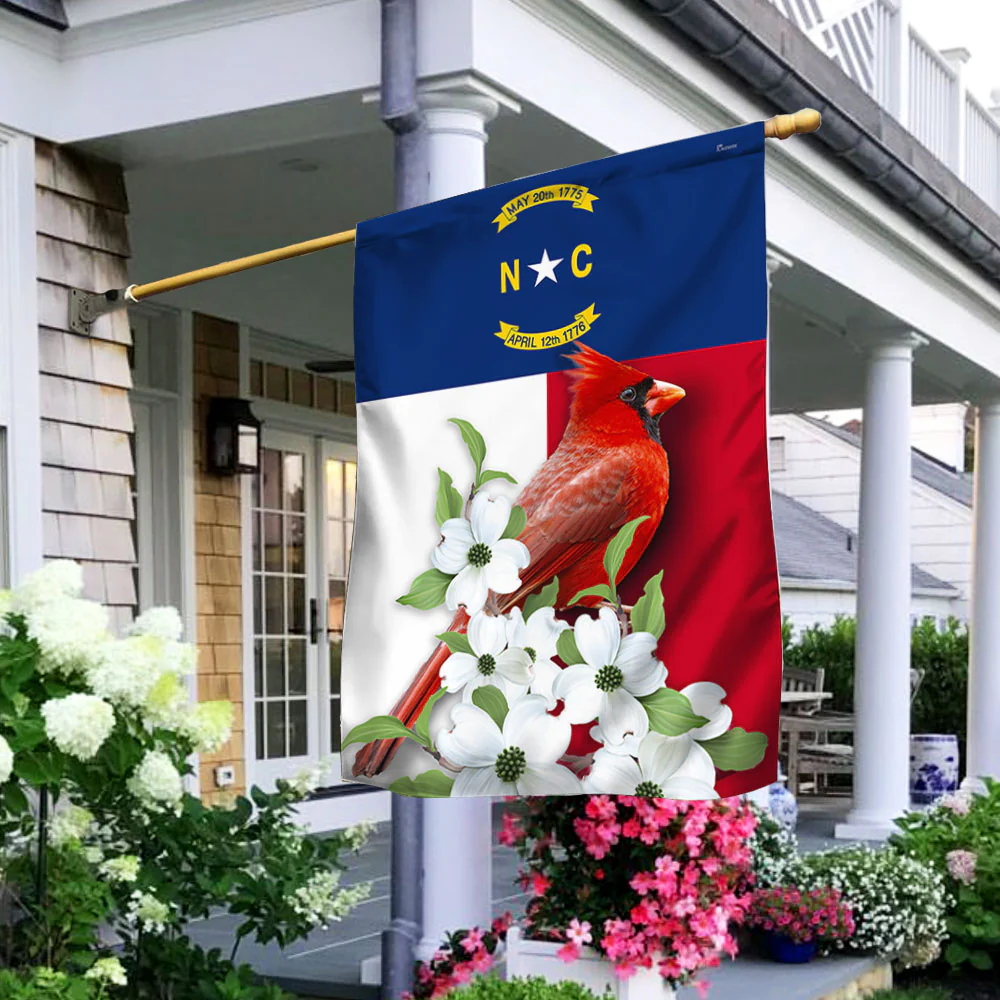 North Carolina Flag Cardinal And Flowering Dogwood
