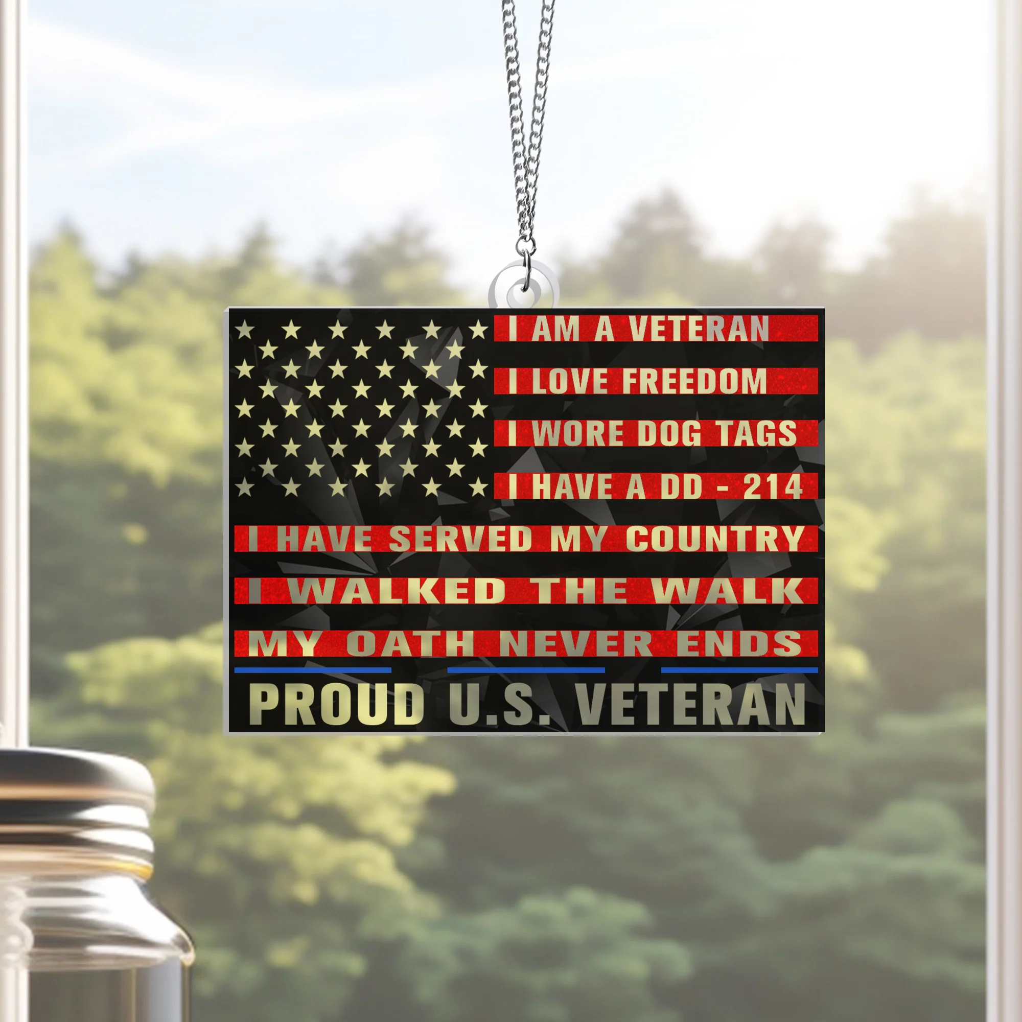 Proud U.S. Veteran Suncatcher - Acrylic Hanging Gift for Veterans Day, Memorial Day & Patriotic Decor
