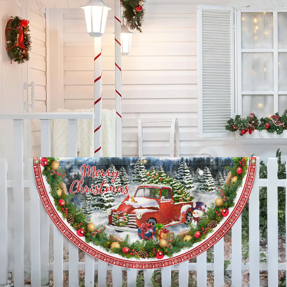 Merry Christmas Red Pickup Truck Non-Pleated Fan Flag