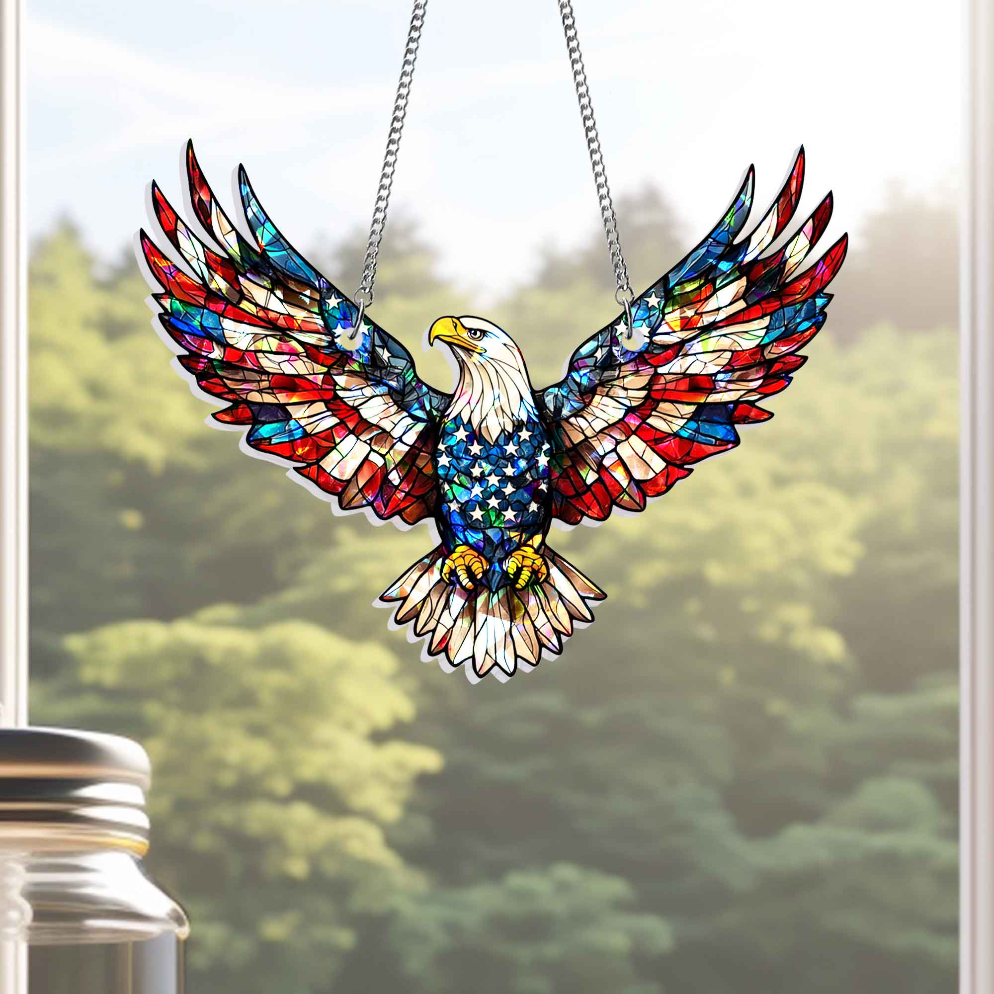 Patriotic Eagle Hologram Window Hanging