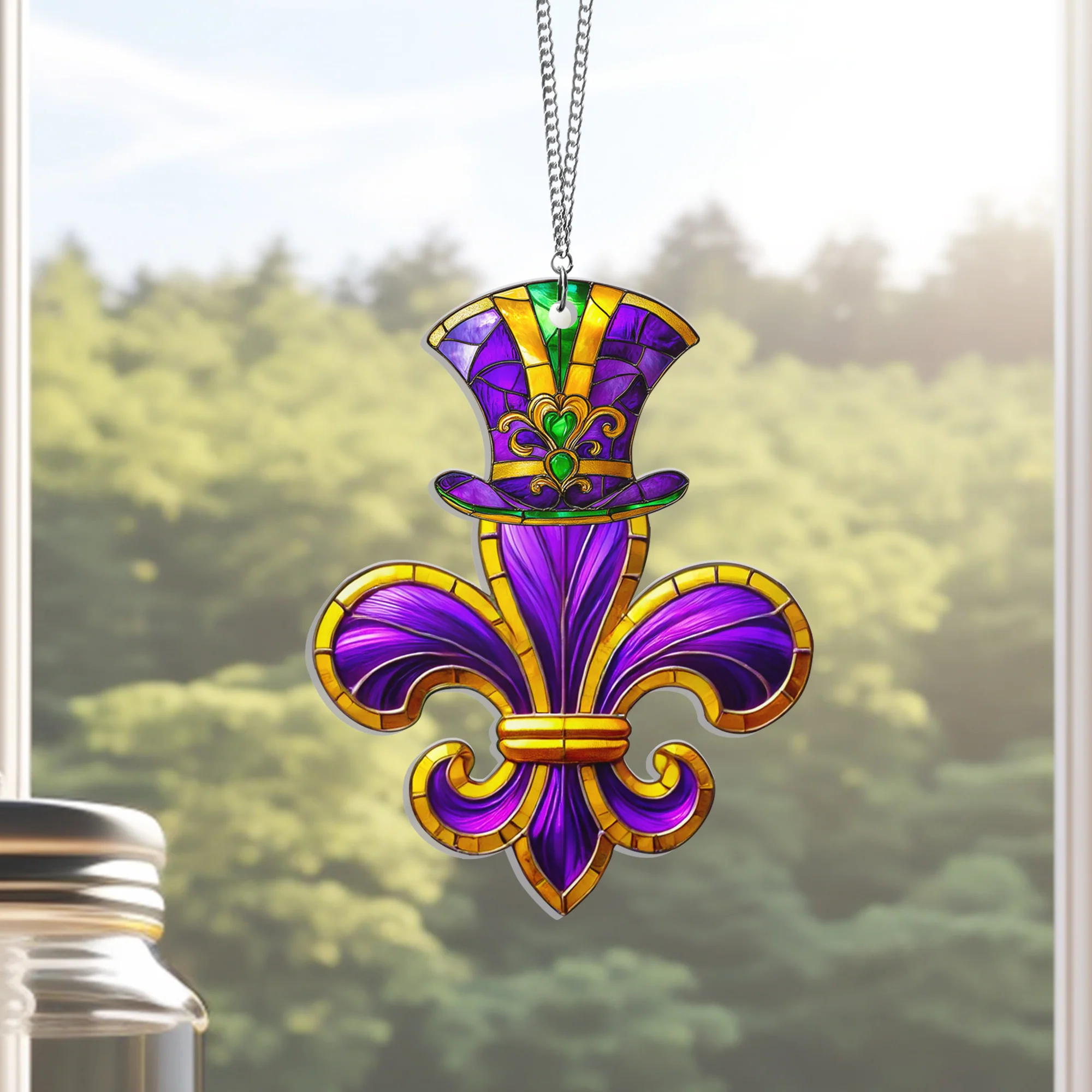 Louisiana Fleur De Lis Mardi Gras Acrylic Suncatcher Hanging