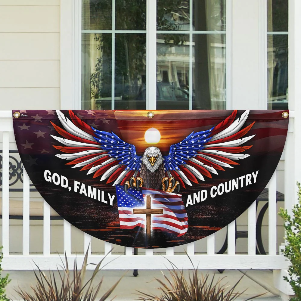 God Family and Country American Patriotic Eagle Non-Pleated Fan Flag