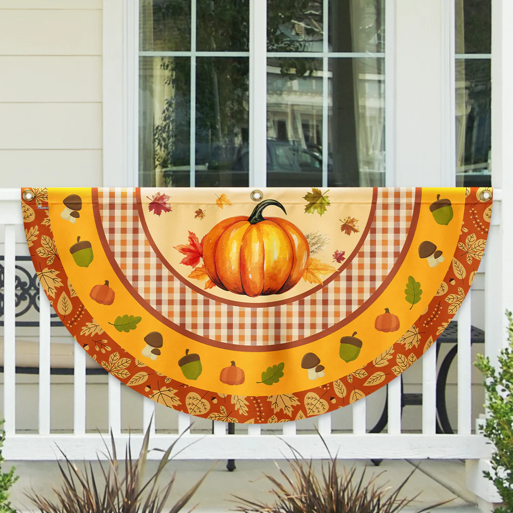 Fall Flag Pumpkin Thanksgiving Non-Pleated Fan Flag