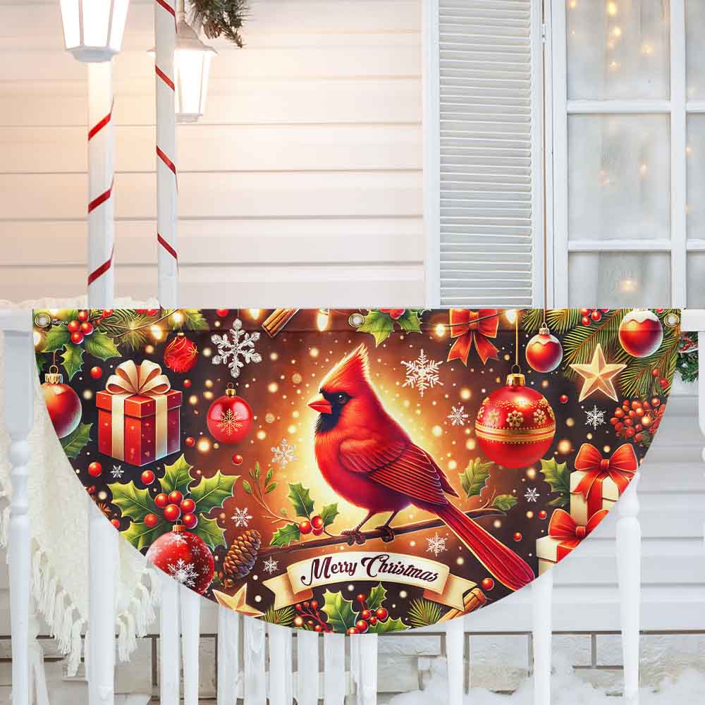 Cardinal Merry Christmas Non-Pleated Fan Flag