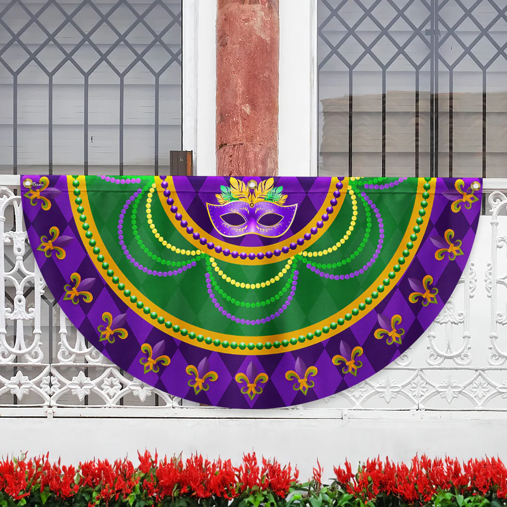 Mardi Grass Mask of Carnival, Non-Pleated Fan Flag