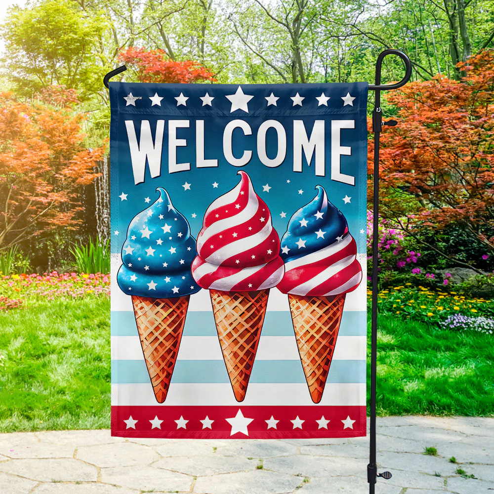 Bimipi American Flag - Ice Cream Tastes Like Freedom 4th Of july Summer Flag