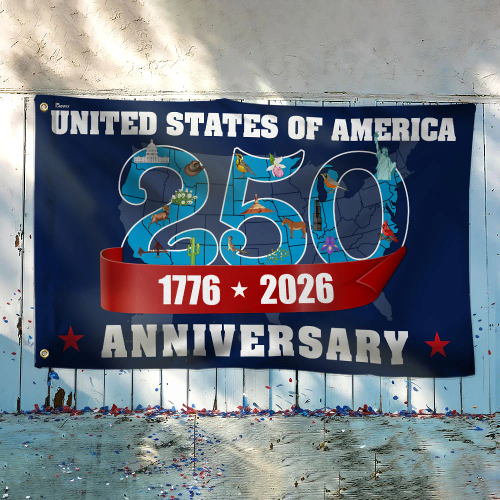 America 250th Anniversary Flag, Patriotic 1776 2026 USA Map Grommet Flag