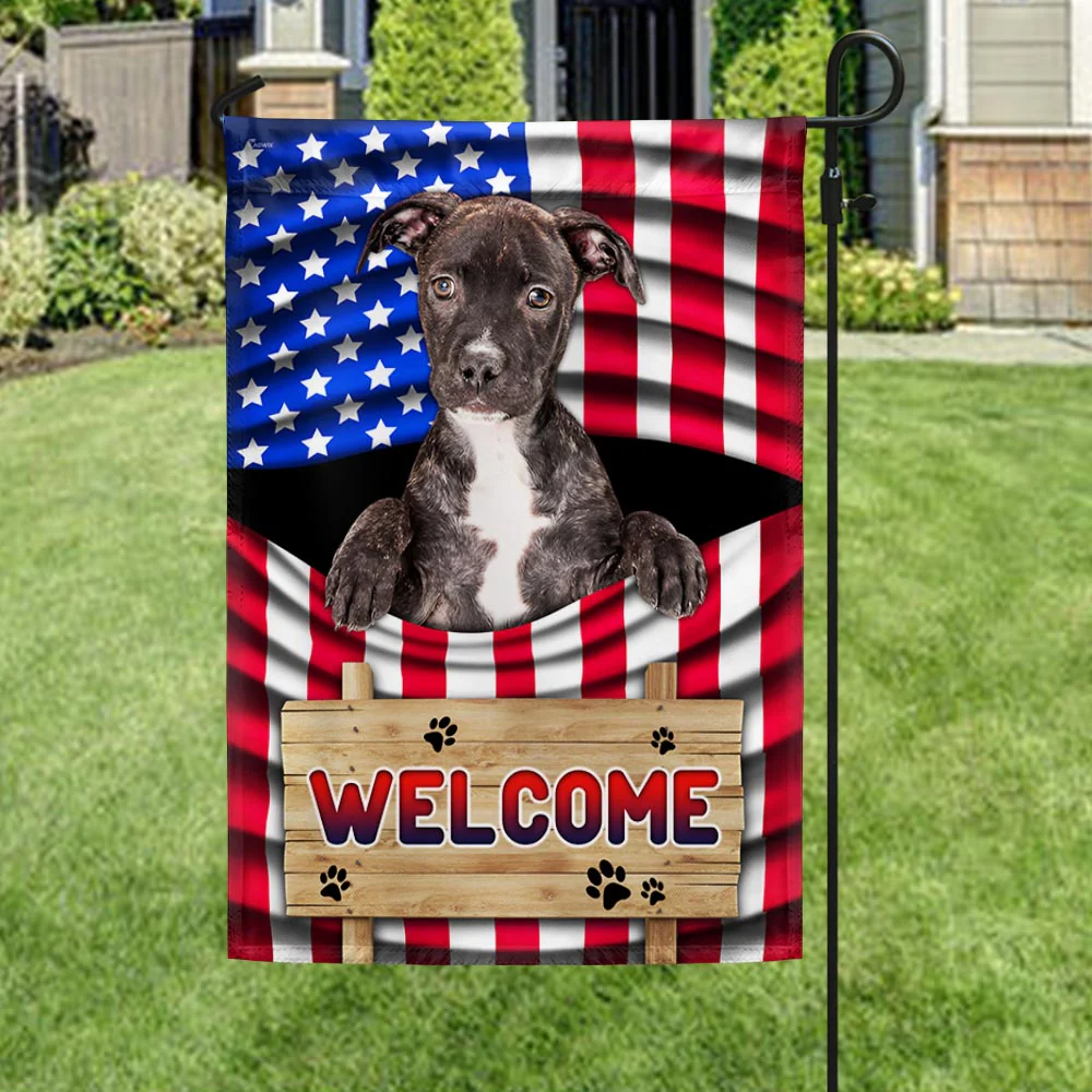 Pit Bull Dog Welcome 4th of july American Flag TQN1135Fv5