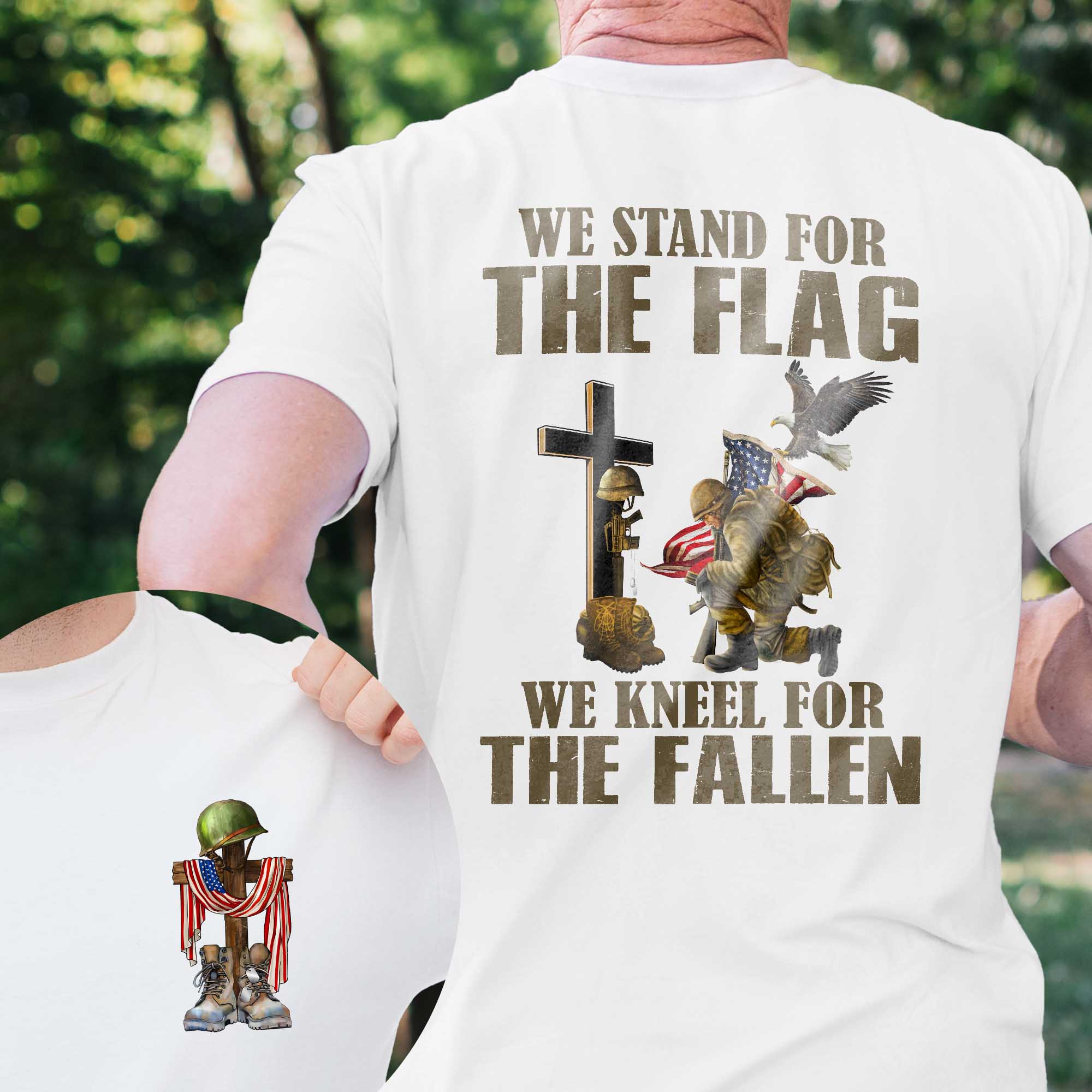 Veteran Kneeling Christ Cross We Stand For The Flag We Kneel For The Fallen Veteran T-Shirt