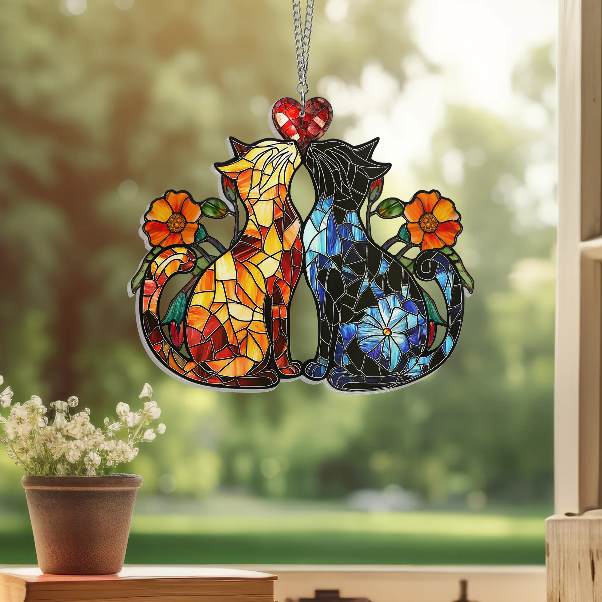 Valentine’s Day Gifts Cat Couple Acrylic Suncatcher Hanging Sign