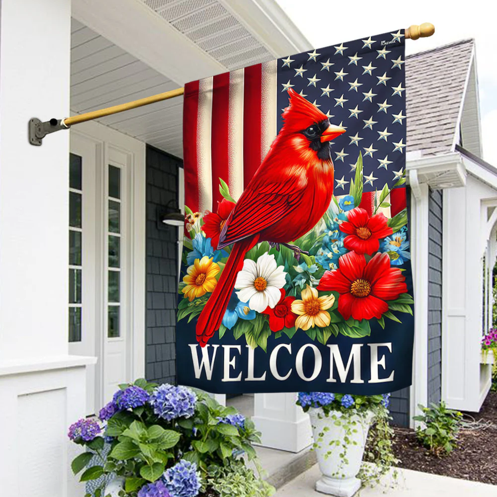 Cardinal Floral Welcome American Flag
