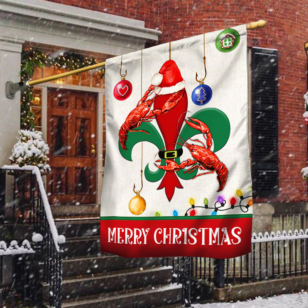 Louisiana Flag Merry Christmas Santa Crawfish
