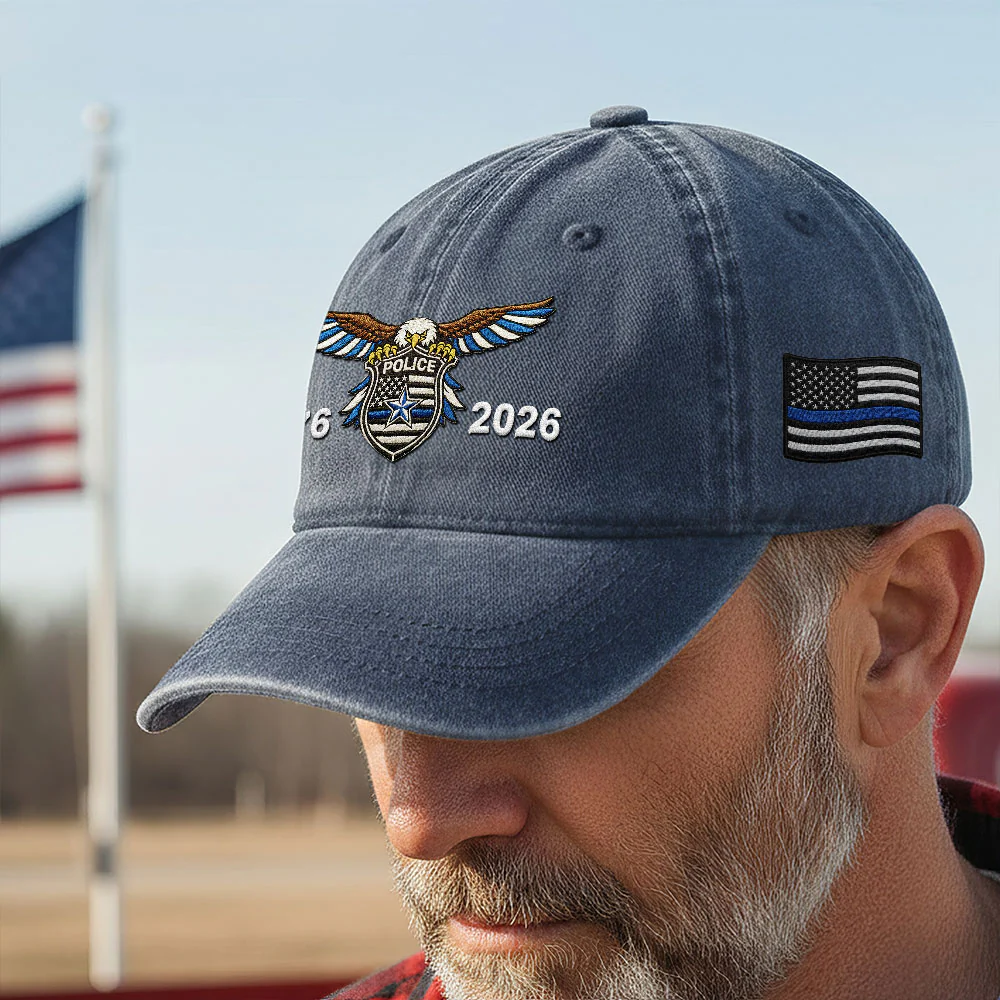 1776 2026 Thin Blue Line Washed Cap with Embroidered Police American Flag