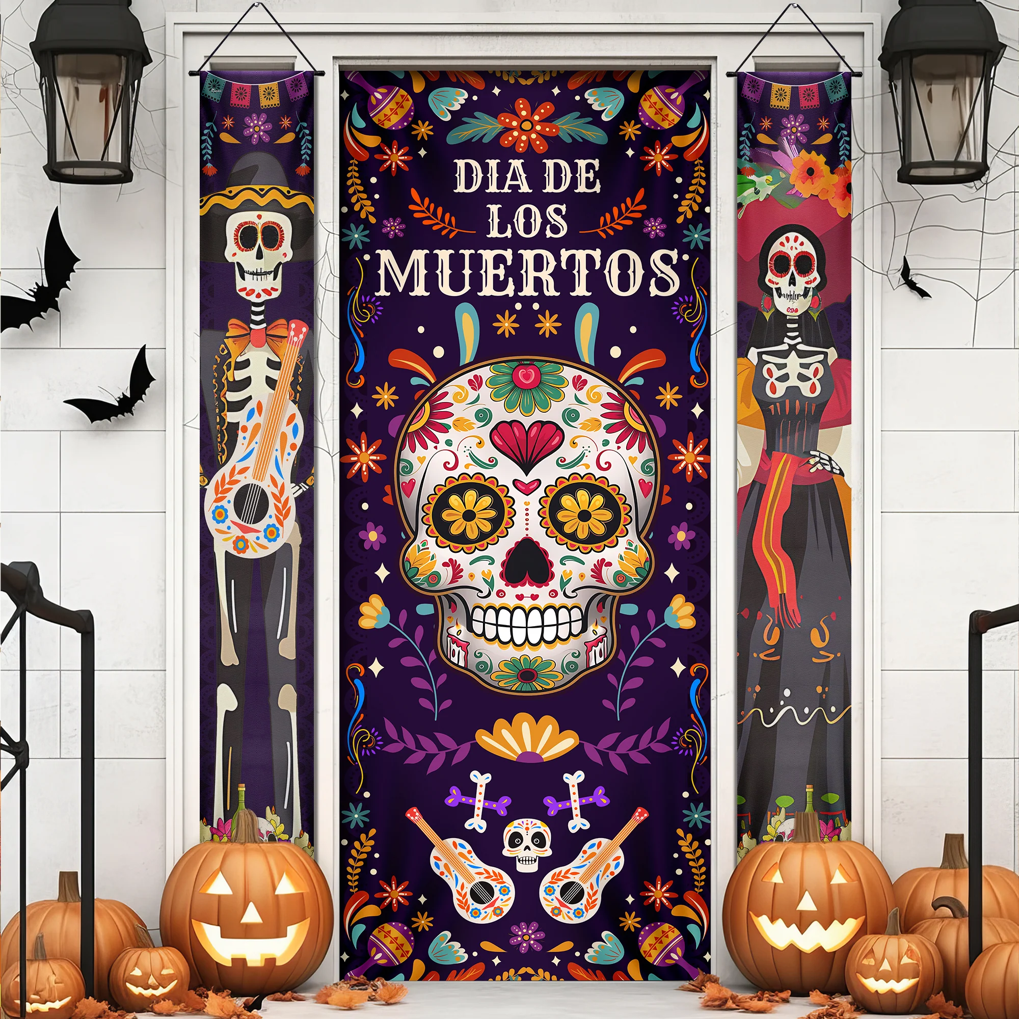 Halloween Decorations Mexican Dia De Los Muertos Party Day of the Dead Skull Door Cover & Door Banners