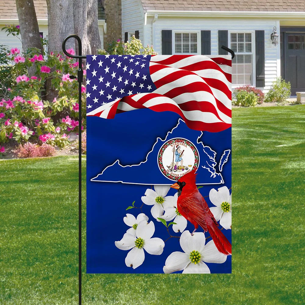 Virginia State with Cardinal and Dogwood Flower American Flag TPT775Fv8