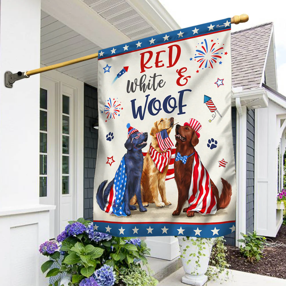 Bimipi American Flag - Red White & Woof Happy 4th of july Dogs Flag Wrapped in Glory