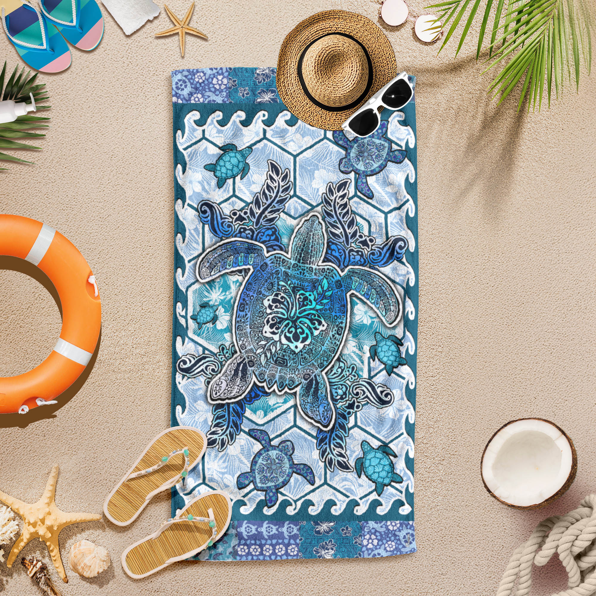 Hawaiian Turtle Polynesian, Sea Turtle Beach Towel