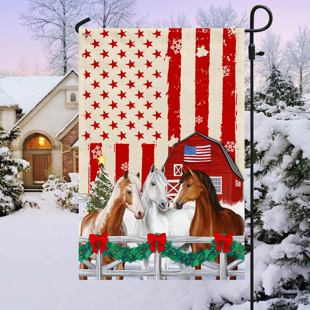 Christmas Horses American Flag