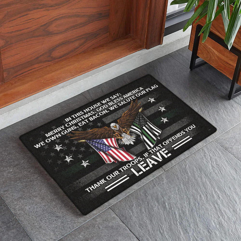 Veterans Day Decor, Patriotic Doormat In This House We Salute Our Flag